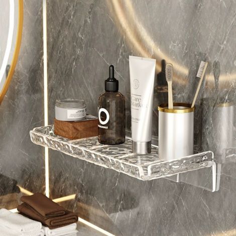 Étagère de rangement pour salle de bain en acrylique effet vague, 24,6 x 11 x 5,2 cm, sans perçage, fixation murale, organisateur de cosmétiques pour lavabo