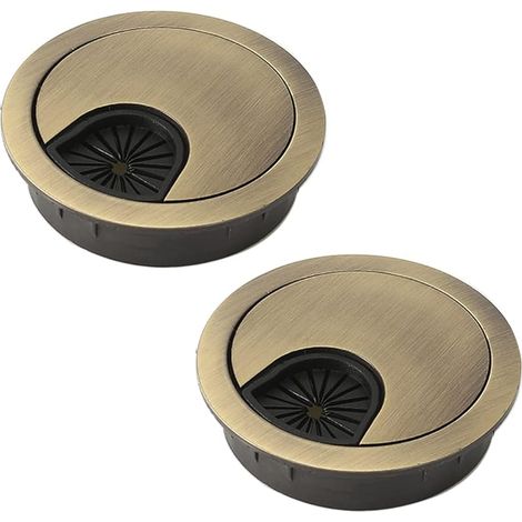 Lot de 2 œillets de câble de bureau 80 mm, trou de câble en métal, cache-trou rond pour organiser les câbles de bureau (Bronze)