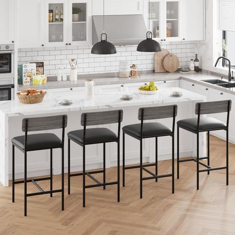 Lot de 4 Tabourets de Bar Style Industriel - Hauteur 95 cm avec Dossier et Repose-Pieds - Charge 136 kg (1/4)