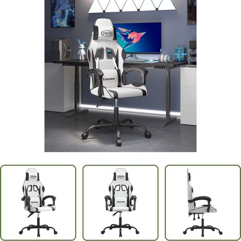 vidaXL Oreiller - Chaise de jeu pivotante Blanc et noir Similicuir (1/5)
