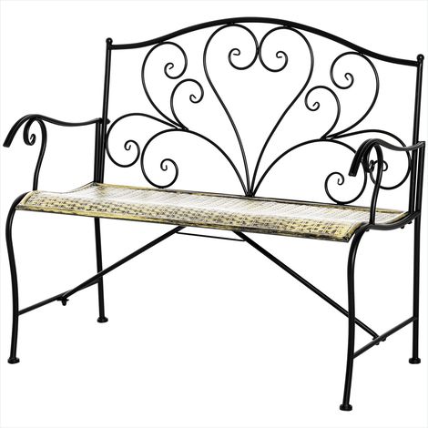 Banc de jardin 2 places métal noir et doré style néo-rétro (1/5)