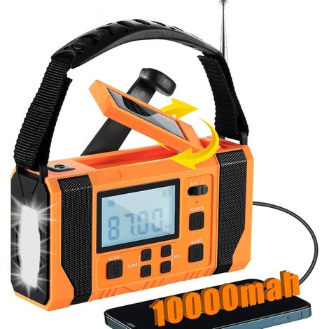 Filiyano – lampe torche 10000 MAH – Radio d'urgence avec cellules solaires et manivelle, lampe torche 10000 MAH avec AM/FM/avertissement NOAA et (1/5)