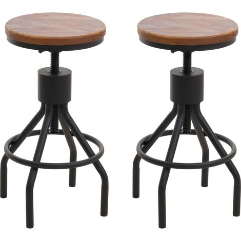 [NON UTILIZZATO] Set di 2 sgabelli da bar HHG-962, poggiapiedi girevole altezza regolabile metallo industriale legno massiccio, marrone