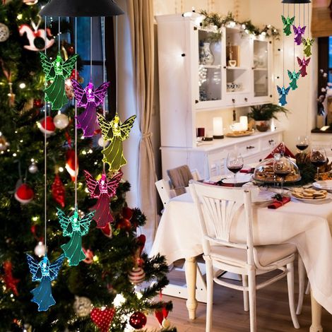 Mobile solaire extérieur ange lumineux déco Noël jardin, carillon vent arc-en-ciel dégradé noir, guirlande LED cadeau, lot de 1 avec boîte (1/4)