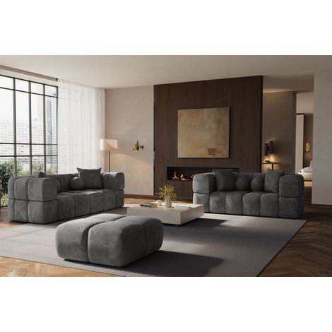 Sofaset Designersofas VEGA 3-2 inkl. Hocker in Stoff Egon Dunkelgrau