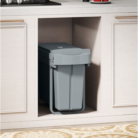 Pattumiera da cucina estraibile da incasso 30 L, 2 cestelli rimovibili, metallo, grigio DESVIAE (1/5)
