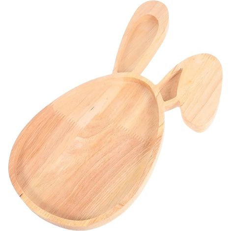 KOWOLL Plateau de service en bois en forme de lapin pour Pâques, 30 x 16 cm. Petit plateau à desserts et à pain, idéal pour les réceptions printanières et la décoration de table basse. (1/5)