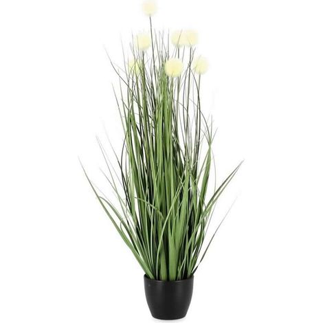 Pianta artificiale "Eriophorum" con fiori bianchi, vaso in plastica nero (1/3)