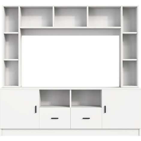 Mueble de TV modular blanco 180 x 35 x 170 cm con 2 armarios, 2 cajones y 11 compartimentos (1/5)