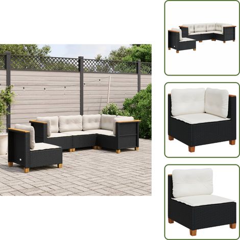 Salon de jardin 5 pcs avec coussins noir résine tressée - Salon De Jardin - Canapé Extérieur - Meuble De Jardin - Set Salon De Jardin - Résine Tressée