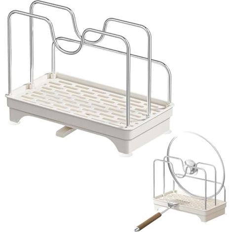 Organisateur d'évier avec bac d'égouttage, support pour couvercles, casseroles et chiffons, fixation par ventouse, support pour éponge à récurer sans perçage pour éviers de cuisine et de salle de bain (1/5)