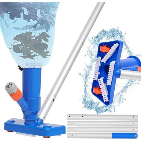 143 cm Poolreiniger – 4 abnehmbare Aluminiumstangen, Teichsaugkopf mit Laubsack zur Bodenreinigung von Mini-Whirlpools/Brunnen (1/5)