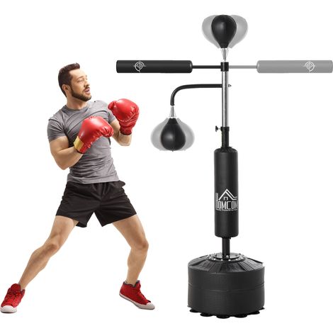 4-in-1 Boxsack freistehend 160-230 cm höhenverstellbar Standboxsack mit 2 Speedbälle, 360° Reflexstange Punchingball Set Kickboxsack für Erwachsene Jugendliche MMA Box Training
