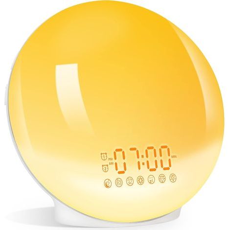 Lumineux, Lampe de Chevet LED 20 Niveaux de Luminosité Simulateur d'Aube et Crépuscule 7 Sons Naturel Radio FM 7 Couleurs pour Adulte et Enfant (1/5)