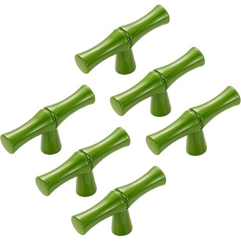 pomos para puerta de armario con forma de bambú, modernos y creativos, de color verde, de aleación de zinc retro, para cajones, armarios, cocinas y decoración, estilo rústico (1/4)