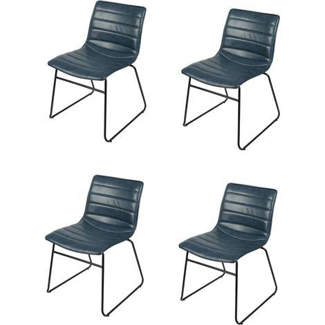 Lot de 4 chaises BROOKLYN effet cuir - 55 x 45 x H 47/78cm - Bleu denim - Livraison gratuite (1/4)