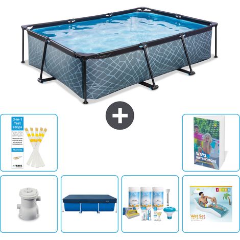 Exit Pool Rechteckig - Steinoptik - 300x200x65 cm - 7-teilig S335