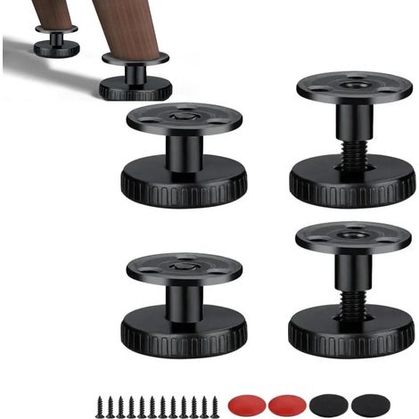 Pieds de meuble réglables 4 pièces - Support 100kg - Fixation perçage ou adhésive - Antidérapants et anti-rayures - Pour tables, équipements (1/5)