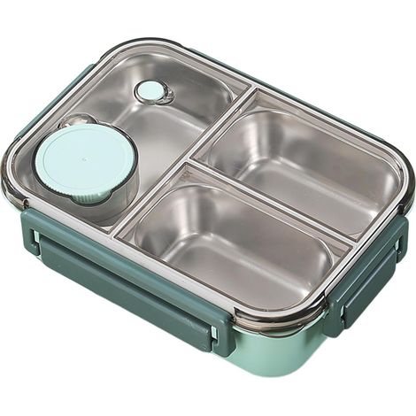 Boîte À Lunch En Acier Inoxydable - Boite Repas Compartiment Aux Enfant Et Aux Adultes - Avec 3 Compartiments pour Le Contrôle Des Portions,Facile À Nettoyer,adapté L'école,travail,camping,voyages