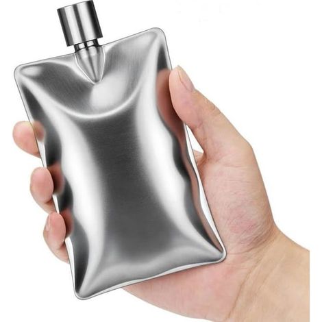 Bouteille d'eau en acier inoxydable, 170 ml (6 oz), design ondulé, portable et ultra-mince, 15,5 x 8,5 cm, argent. (1/3)