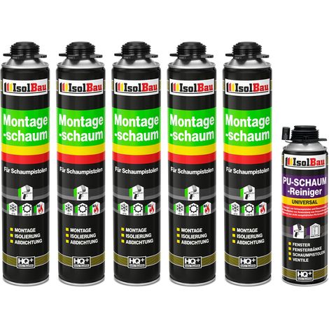 IsolBau Pistolenmontageschaum B2, 5 x 750 ml, 1 x Reiniger (1/5)