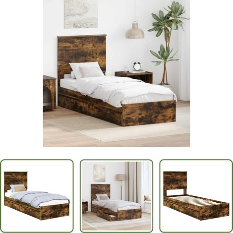 Bois d'ingénierie - Lit de Rangement Chêne fumé 75 x 190 cm Bois d'ingénierie (1/5)