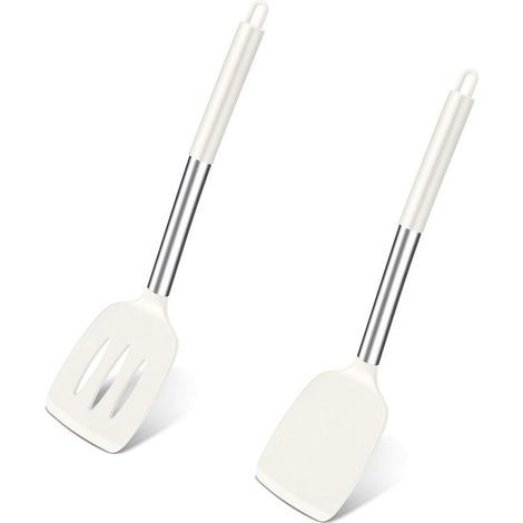 Silikon Pfannenwender Set (2 Stück) mit Edelstahlgriff, Hitzebeständig, Antihaft