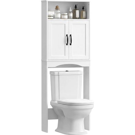Mueble de baño con puertas de cierre suave y diseño de estante abierto, color blanco. (1/5)