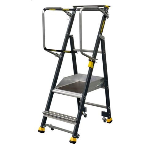 Centaure – Plate-forme de mise en rayon STEPPER 1 marche – Marches antidérapantes 100 mm – Plancher 0,40 x 0,50 m – Garde-corps aluminium articulé (1/5)
