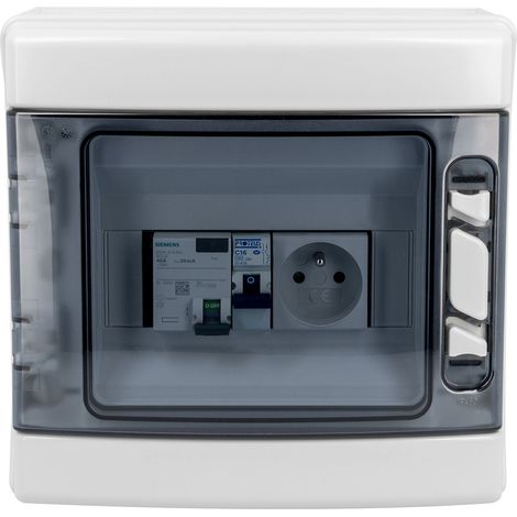 Tableau électrique pré-équipé 8 modules IP65 – Coffret étanche avec interrupteur différentiel 40A type AC, disjoncteur 16A et prise modulaire 2P+T 16A intégrée. - BATILEC