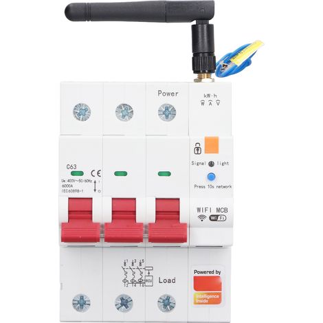 Disjoncteur intelligent 3P 63A 400V AC avec télécommande Wi-Fi, minuterie programmable, protection différentielle, interrupteur automatique pour tableau électrique domestique (1/5)