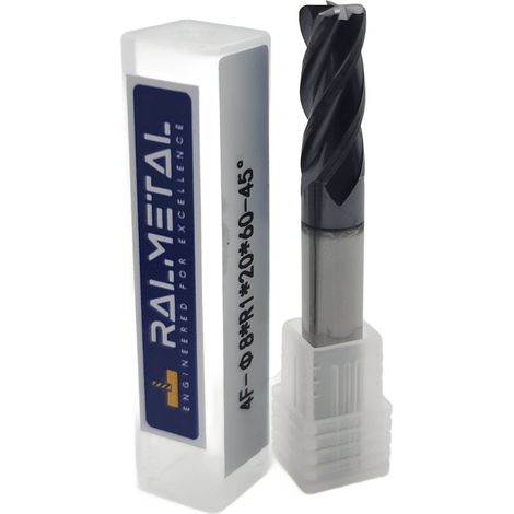 Fresa radiale in metallo duro integrale Fi8 x R1 x 60 mm - 45 HRC (1/4)