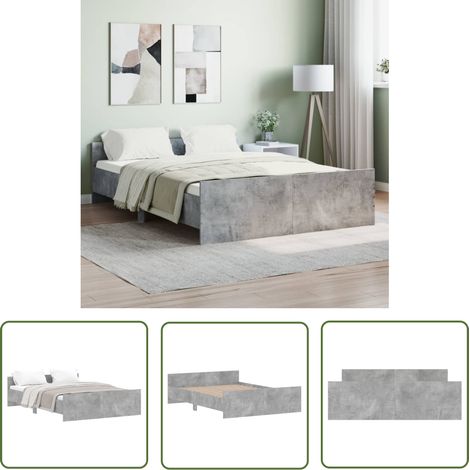 The Living Store Bettgestell mit Kopf- und Fußteil Betongrau 135x190 cm - Beton Grau - Holzrahmen - Massivholzbette - Lattenrost - Einzelbett (1/5)