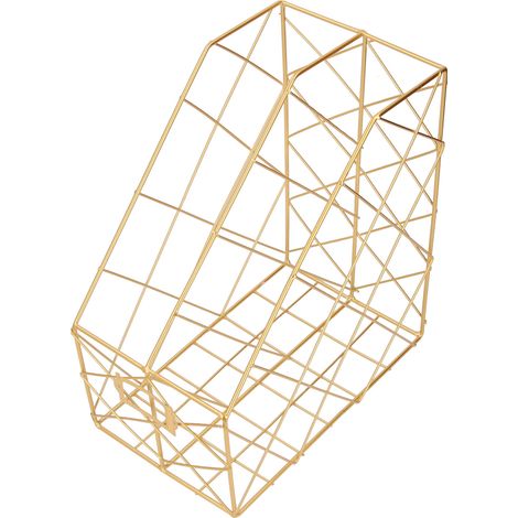 Desk Magazine Holder Simple Geometry Metal Space Saving Desk Magazine File Organizer for Document Folder 2 Compartments Gold (1/5)
