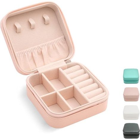 Mini boîte à bijoux de voyage – Rose – Compacte – Anneaux, boucles d’oreilles – Cadeau (1/5)