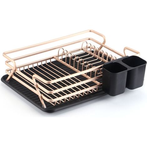 Aluminum Dish Drainer and Dish Rack with Utensil Holder, 2-Tier Dish Drainer for Kitchen, Dishes 43 x 31.5 x 11 cm