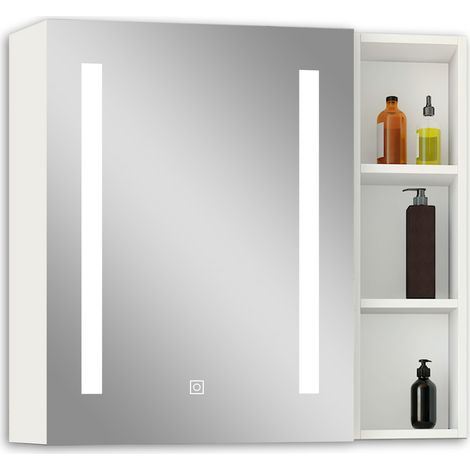 Acezanble Armoire de Toilette avec Miroir LED et Étagère Latérale  Anti-Buée, Éclairage 3 Couleurs + Prise  Blanc 60x70 cm