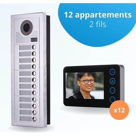 Portier interphone vidéo MODERN 2 Fils - 12 appartements - 12 écrans noirs (1/4)
