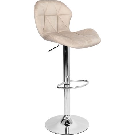 Tabouret de bar chromé Gordon, velours beige (1/5)
