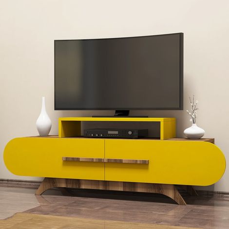 TV-Möbel Rose Walnuss Gelb Melamin 145x49,8x36,8 cm (1/4)