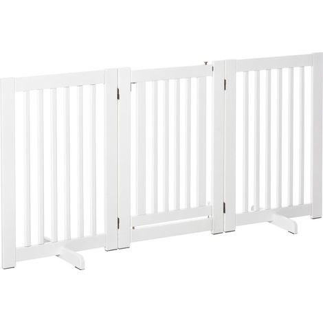 Porte pour Chien Pliable 3 Panneaux 155x76cm Blanc, Barrière Centrale avec Verrou, Structure MDF (1/5)