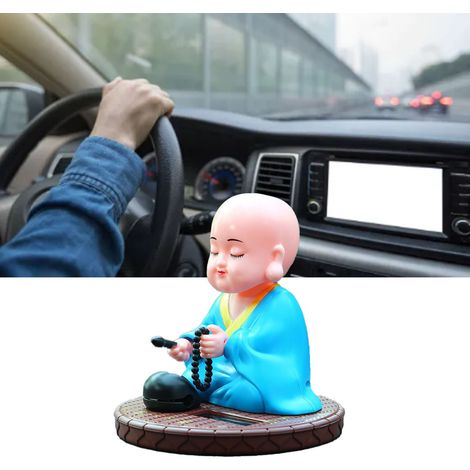 Nouvelle figurine miniature de moine à énergie solaire, à fixer en voiture ou à utiliser à domicile, objet décoratif haut de gamme, poisson en bois automatique bleu éclatant, personnalisé et créatif p (1/5)