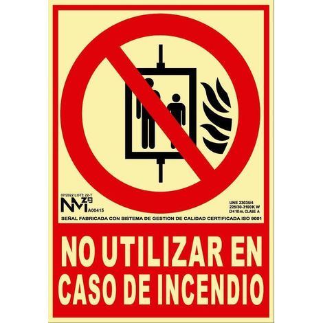 Señal No utilizar en caso de incendio 21x30 cm