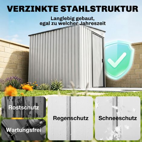 Abri de jardin en acier 2,81 m² 154 x 206,5 x 181 cm, remise à outils avec toit incliné, dalle de fondation incluse (1/5)