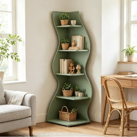 Étagère d'angle 5 tablettes réglables, verte, 50 x 50 x 182,5 cm OKMYHOME (1/5)