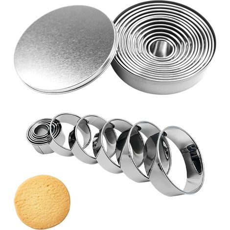 12 emporte-pièces ronds en acier inoxydable, mini moules à biscuits avec boîte de rangement pour pâtisserie. (1/5)
