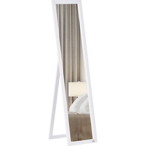 Miroir sur pied multifonction — utilisable posé au sol, fixé au mur ou suspendu — cadre en MDF blanc, dimensions 37 x 37 x 154 cm (1/5)