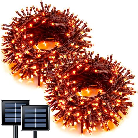 Lot de 2 guirlandes lumineuses orange pour Halloween :100 LED, 10 mètres, solaires, étanches, 8 modes, pour Noël, extérieur, jardin (1/5)
