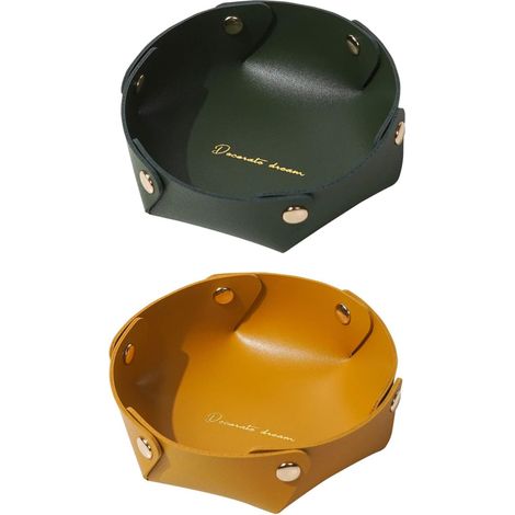 2 Pièces Plateau de Rangement En Cuir,Vide Poche En Faux Cuir,Plateau de Rangement(Vert Foncé + Orange) (1/5)