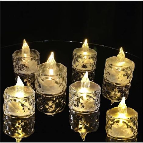 Lampe à bougie - Lot de 24 - Lampe à bougie en cristal - Décoration de bureau - Sans flamme - Bougies transparentes - Convient pour les anniversaires, les demandes en mariage ou pour créer une ambianc (1/3)